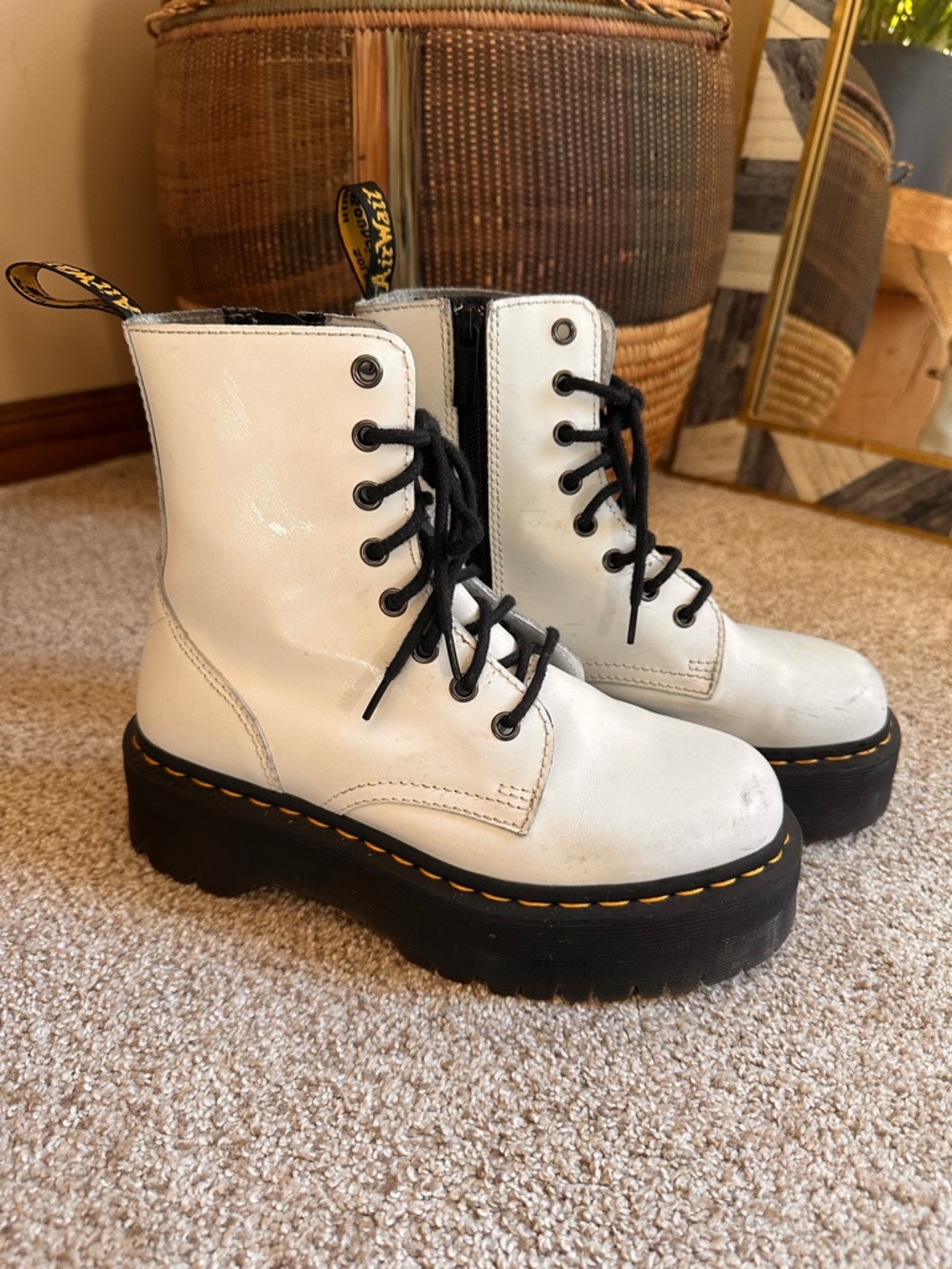 Doc Martens Jadon White Platform Lace-Up Combat Boots - Women's size 7